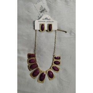 Fashion Jewelry Statement Necklace Earring Set Gold Tone Retro Modern Bridal Gif